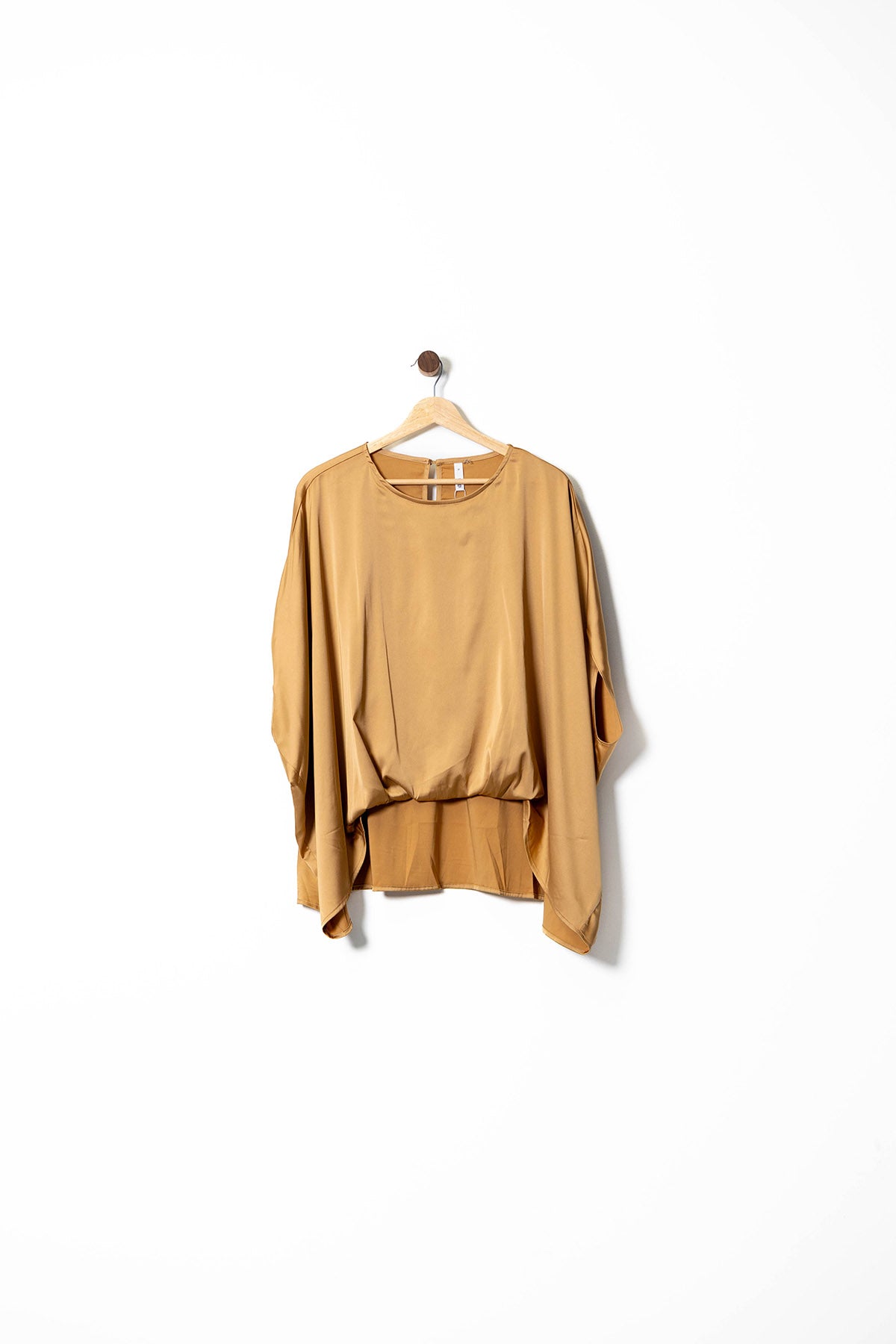 Golden Drape Sleeve High-Low Blouse
