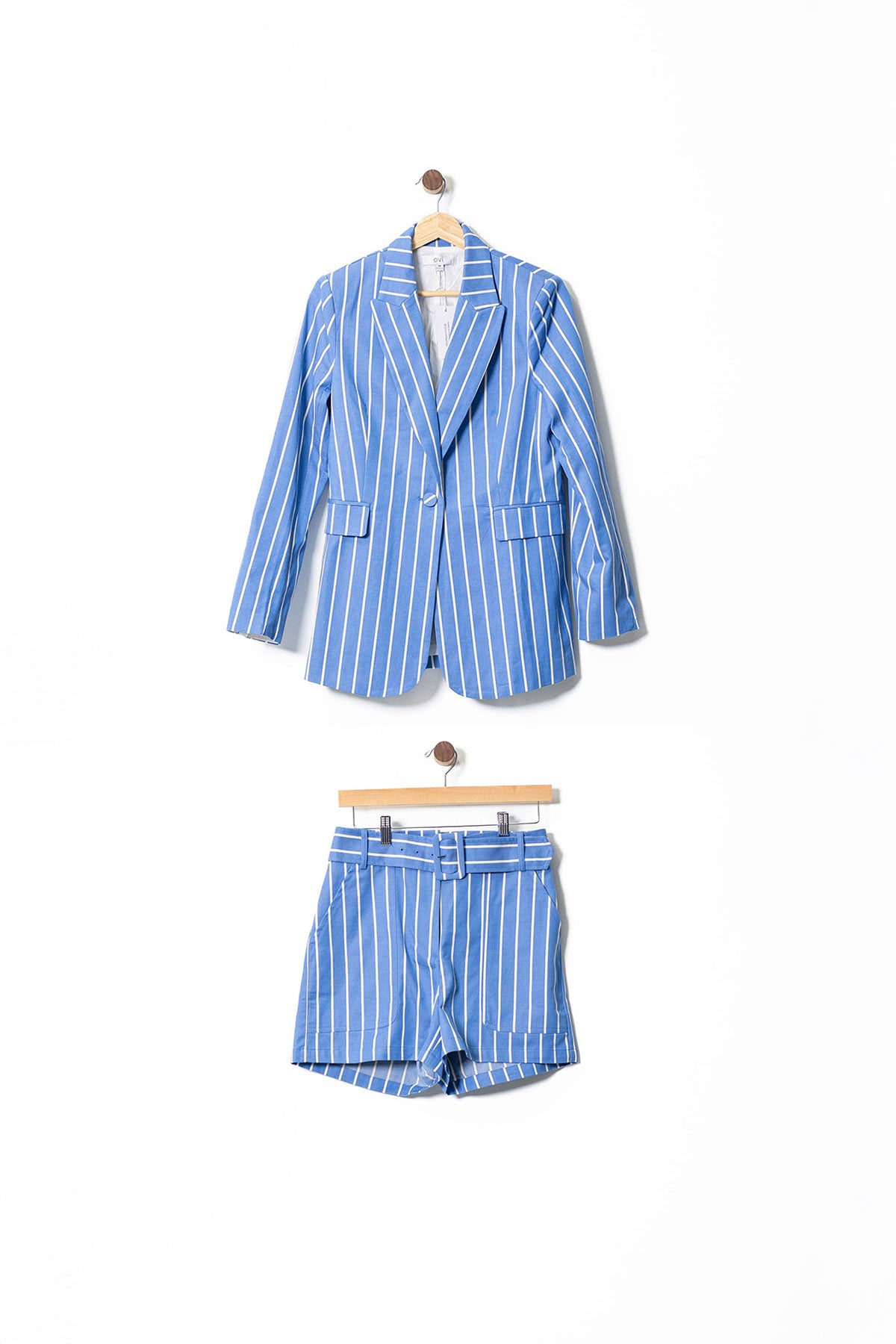 Pinstripe Blazer & Shorts Set in Sky Blue