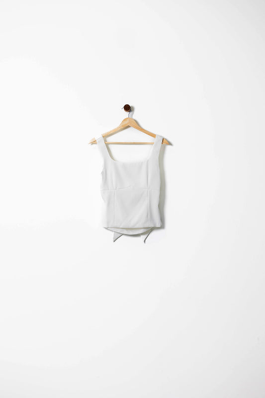 White Square-Neck Corset Top with Bow Detail