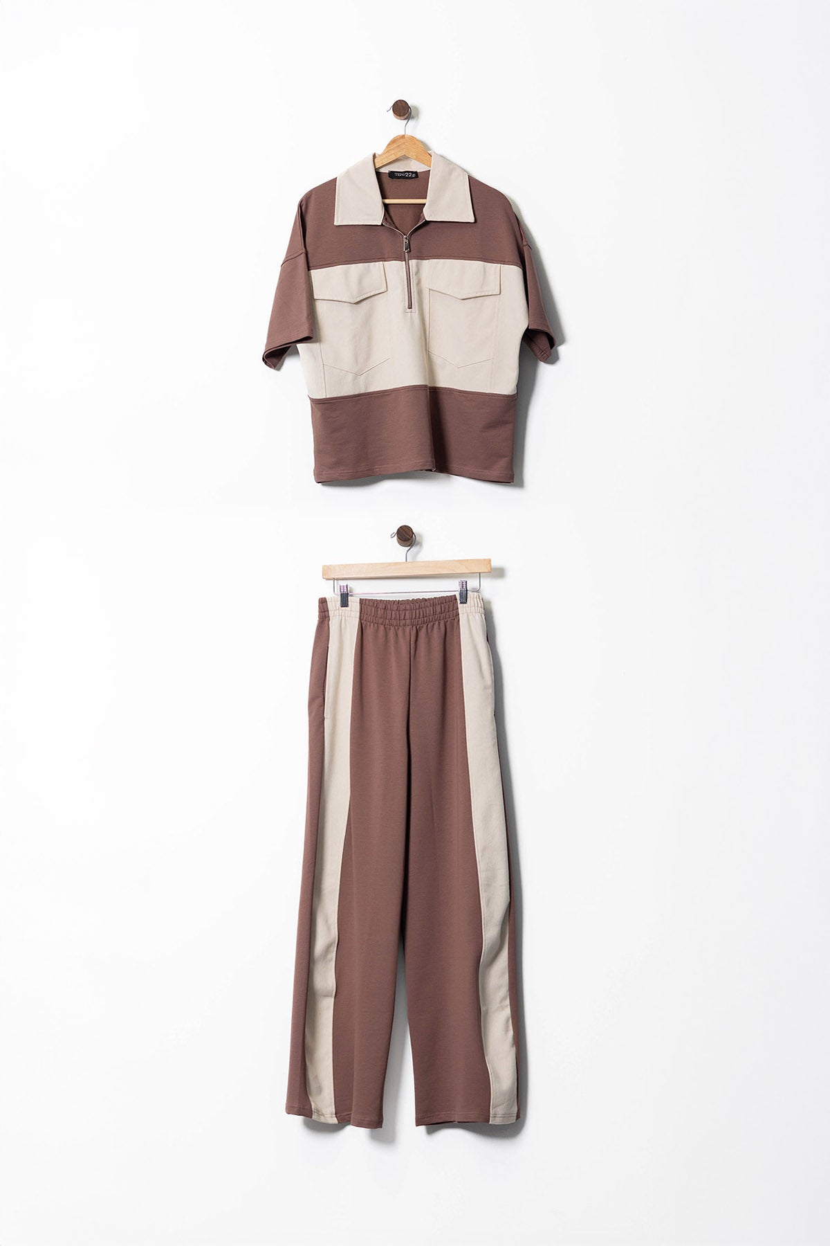 Two-Tone Zip Polo & Wide-Leg Track Pants Set