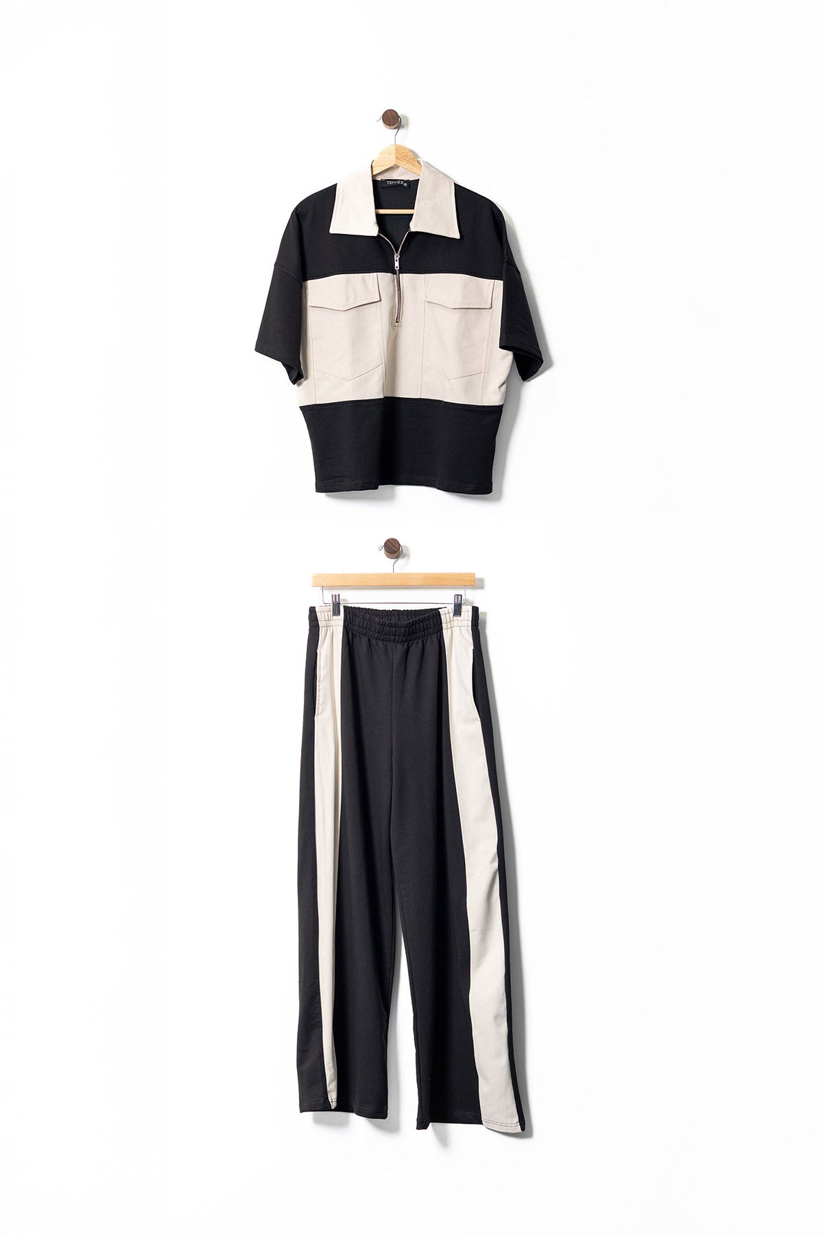 Two-Tone Zip Polo & Wide-Leg Track Pants Set