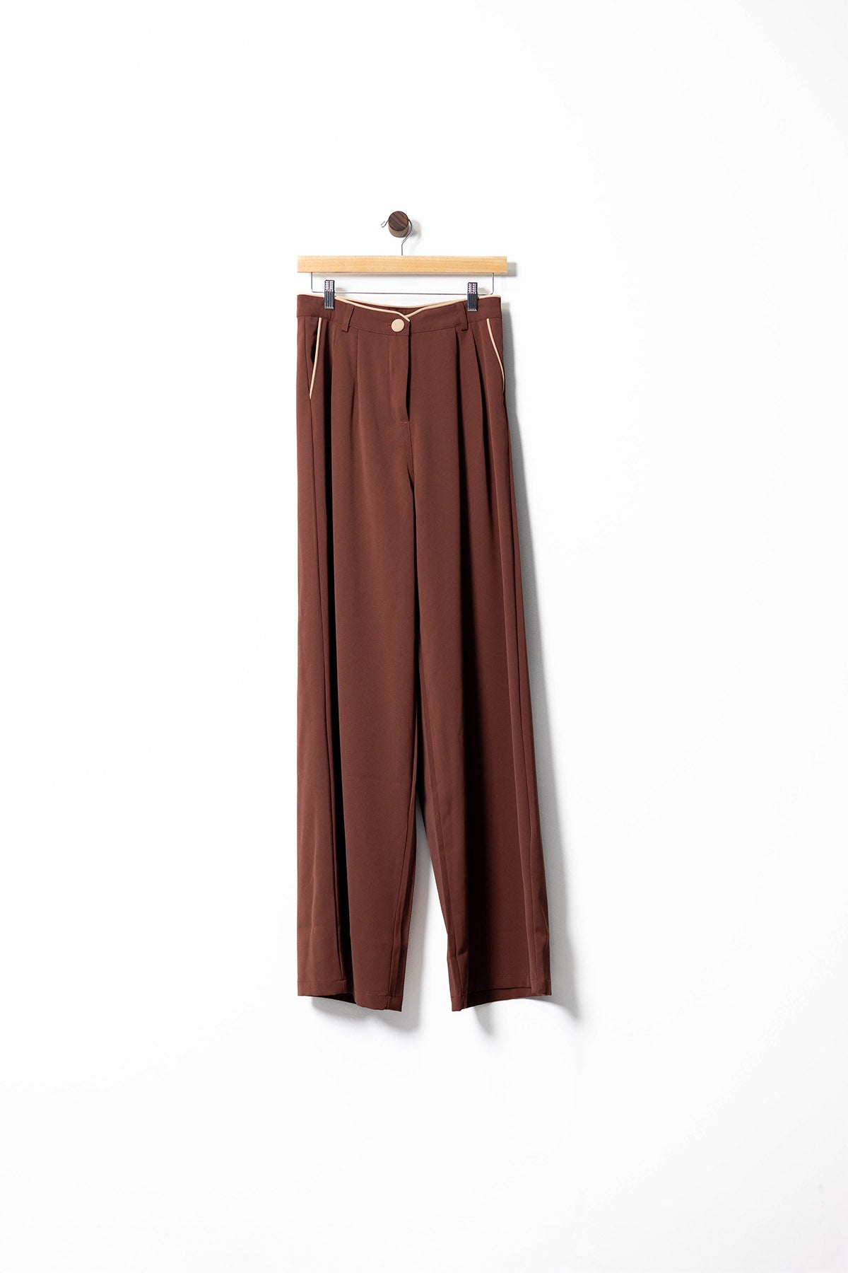 Tailored Mocha Vest & Trousers Set with Contrast Piping