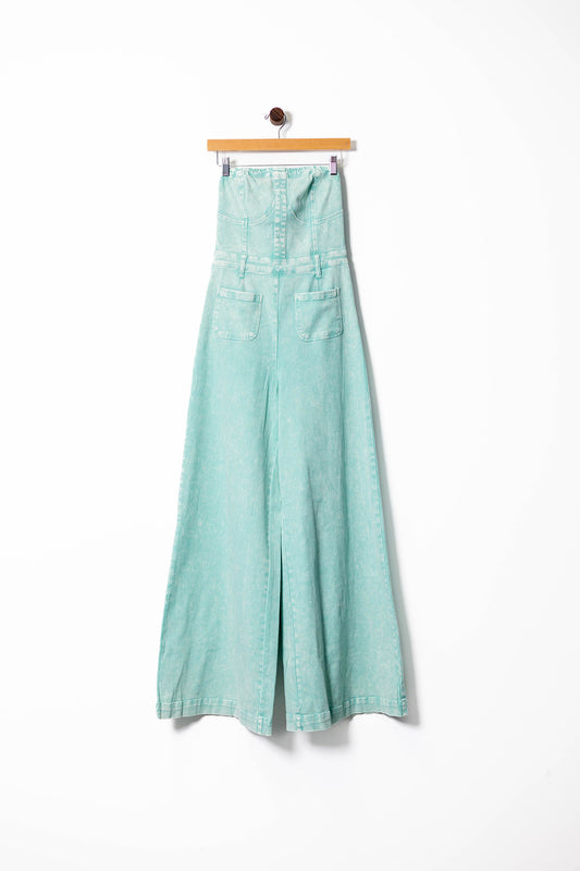 Strapless Wide-Leg Jumpsuit with Front Pockets