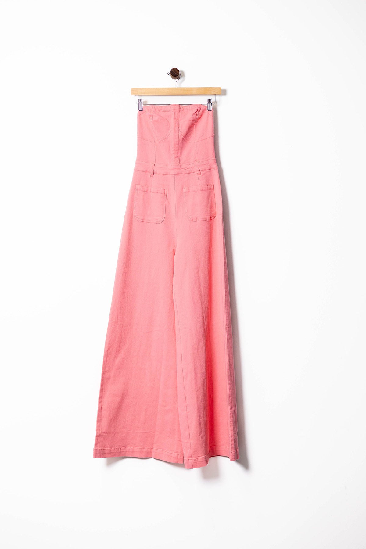 Strapless Wide-Leg Jumpsuit with Front Pockets