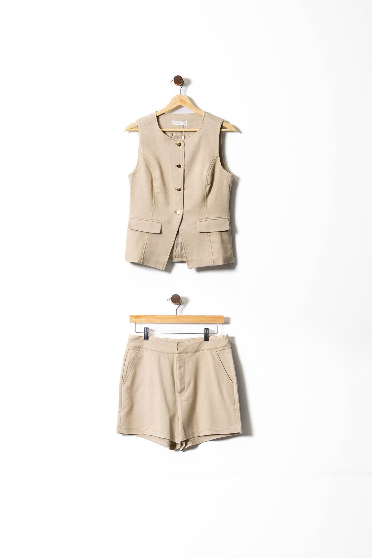 Structured Beige Vest & Shorts Set