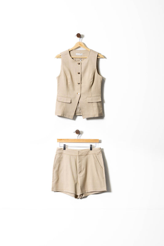Structured Beige Vest & Shorts Set