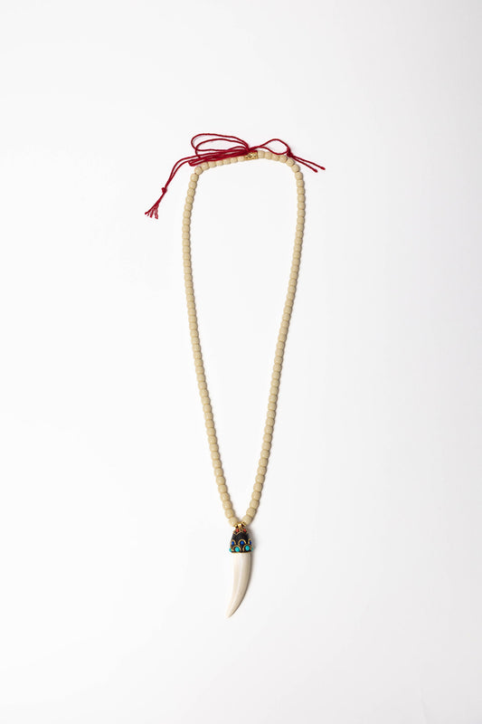 Boho Beaded Necklace with Tusk Pendant