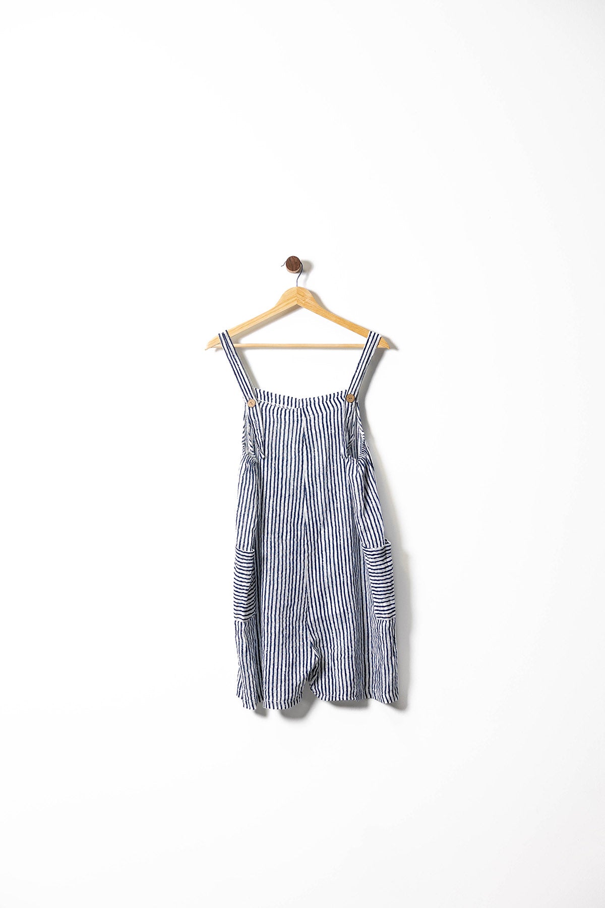 Striped Linen Loose Romper with Pockets