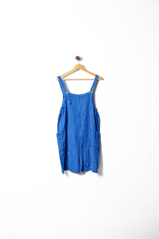 Striped Linen Loose Romper with Pockets