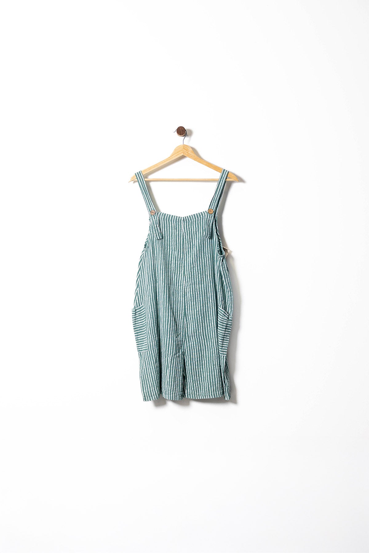 Striped Linen Loose Romper with Pockets