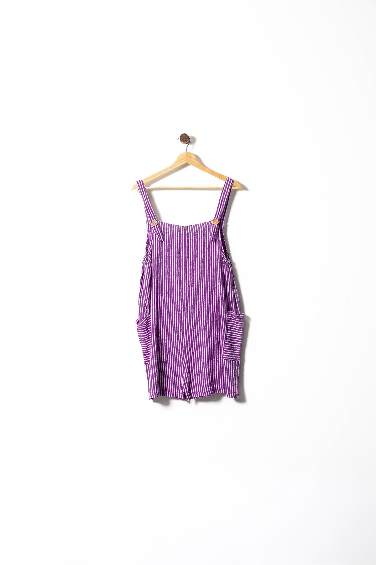 Striped Linen Loose Romper with Pockets