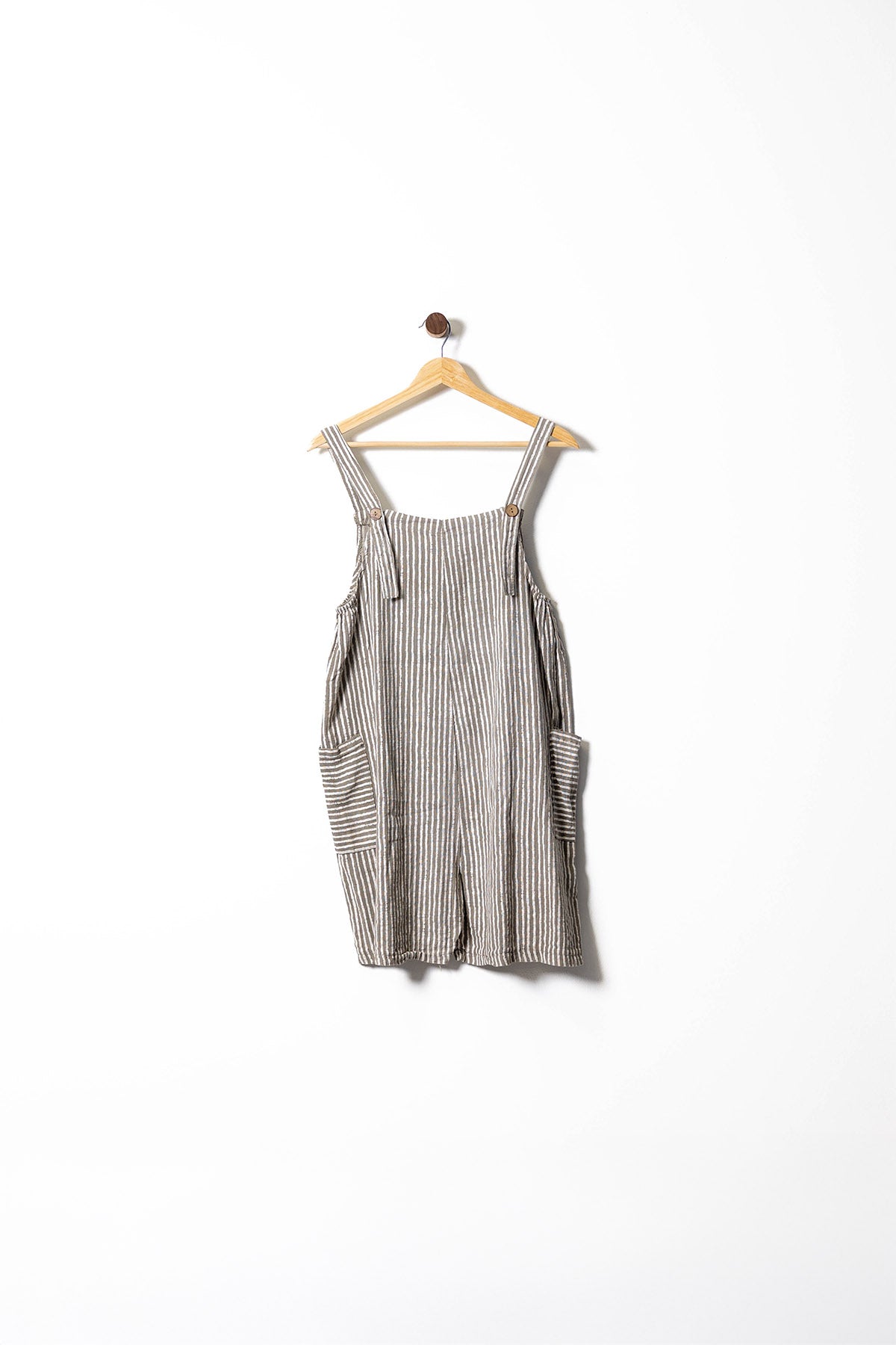 Striped Linen Loose Romper with Pockets