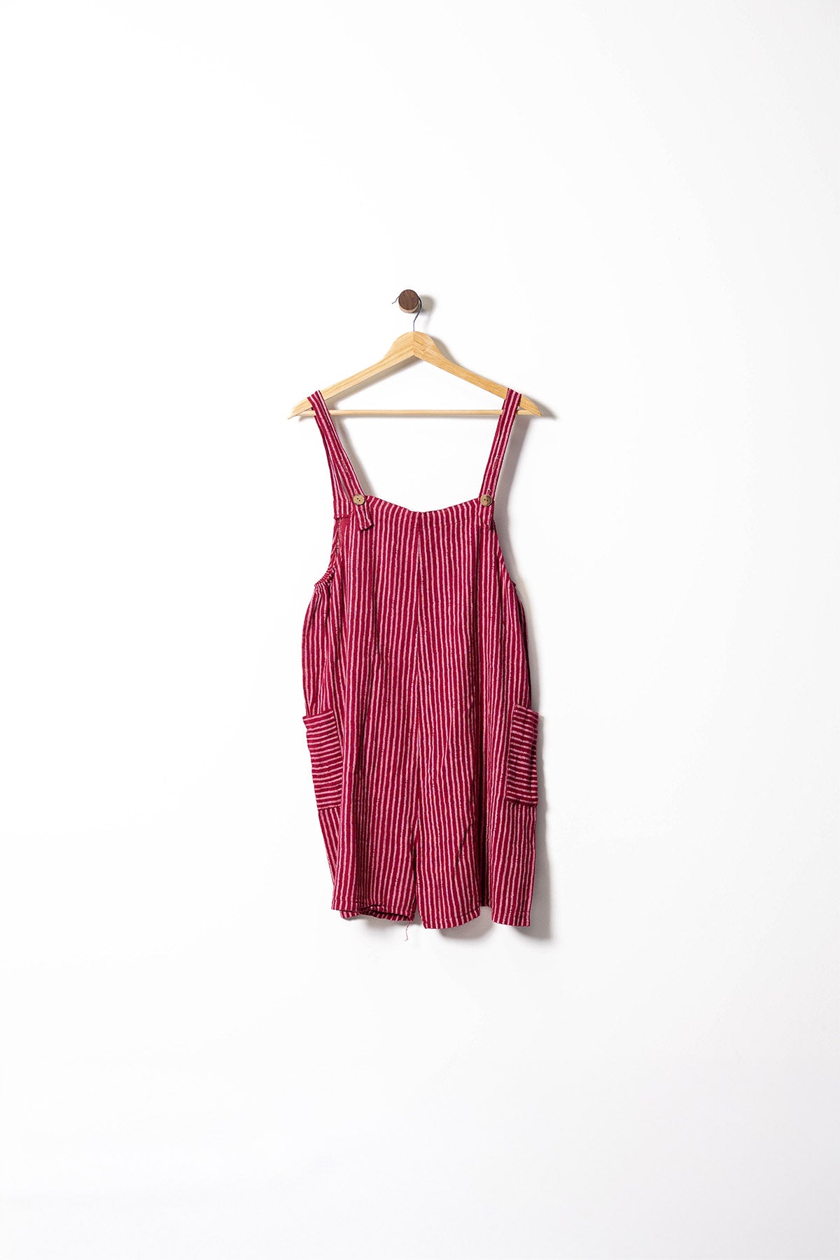Striped Linen Loose Romper with Pockets