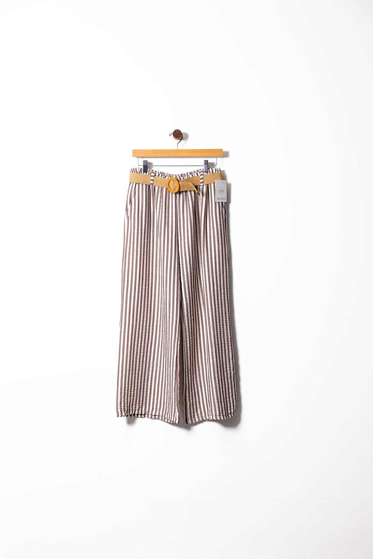 Striped Wide-Leg Cotton Pants with Belt