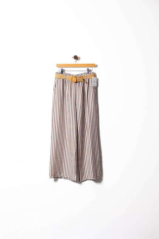Striped Wide-Leg Cotton Pants with Belt