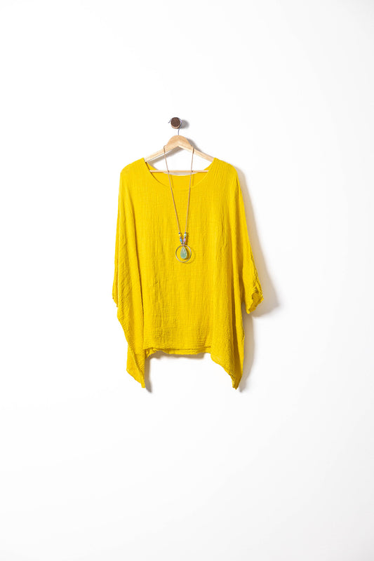 Linen Poncho Blouse with Boho Necklace