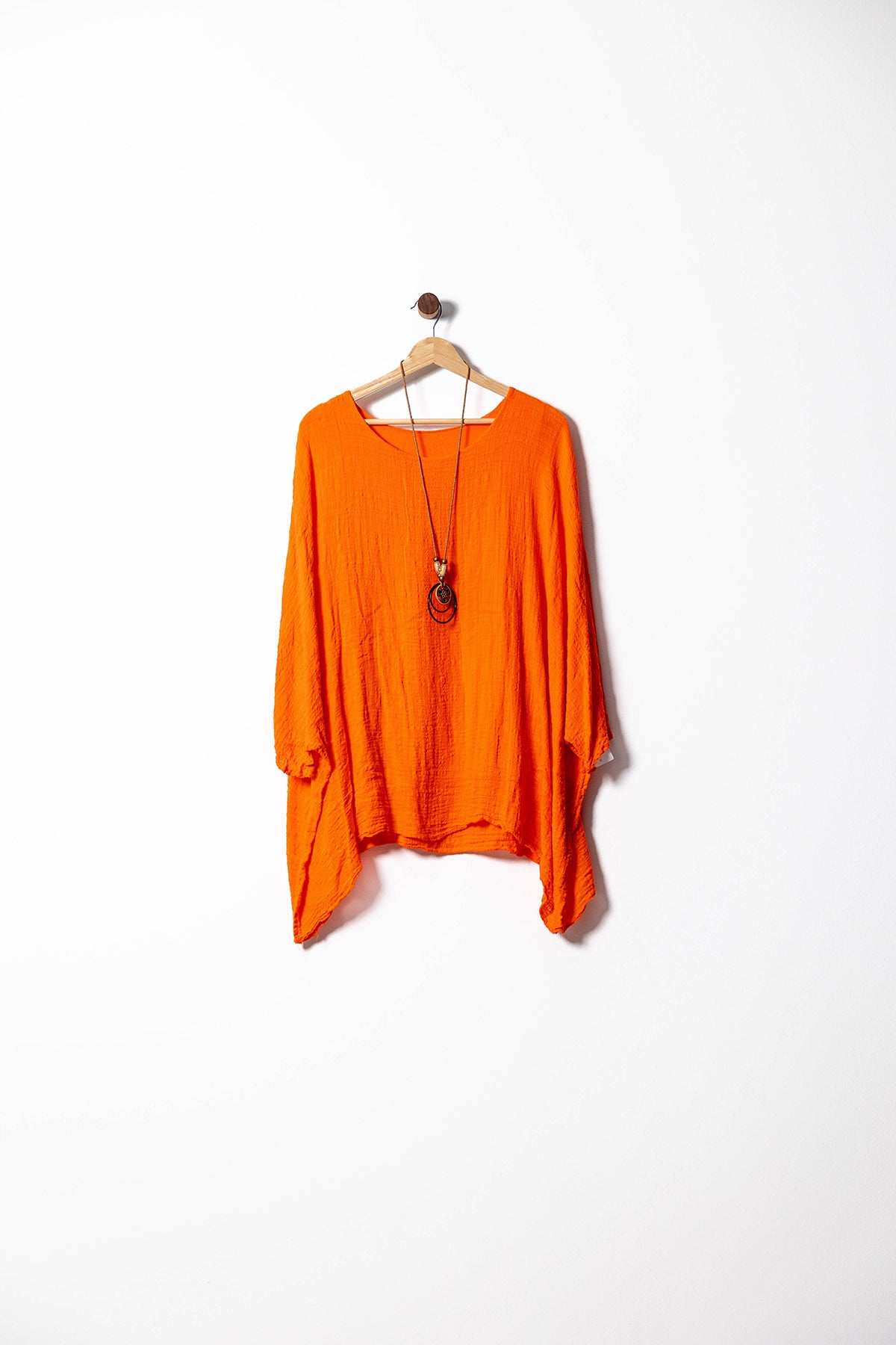 Linen Poncho Blouse with Boho Necklace