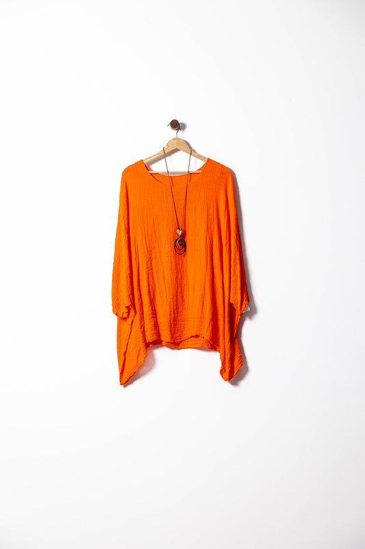 Linen Poncho Blouse with Boho Necklace