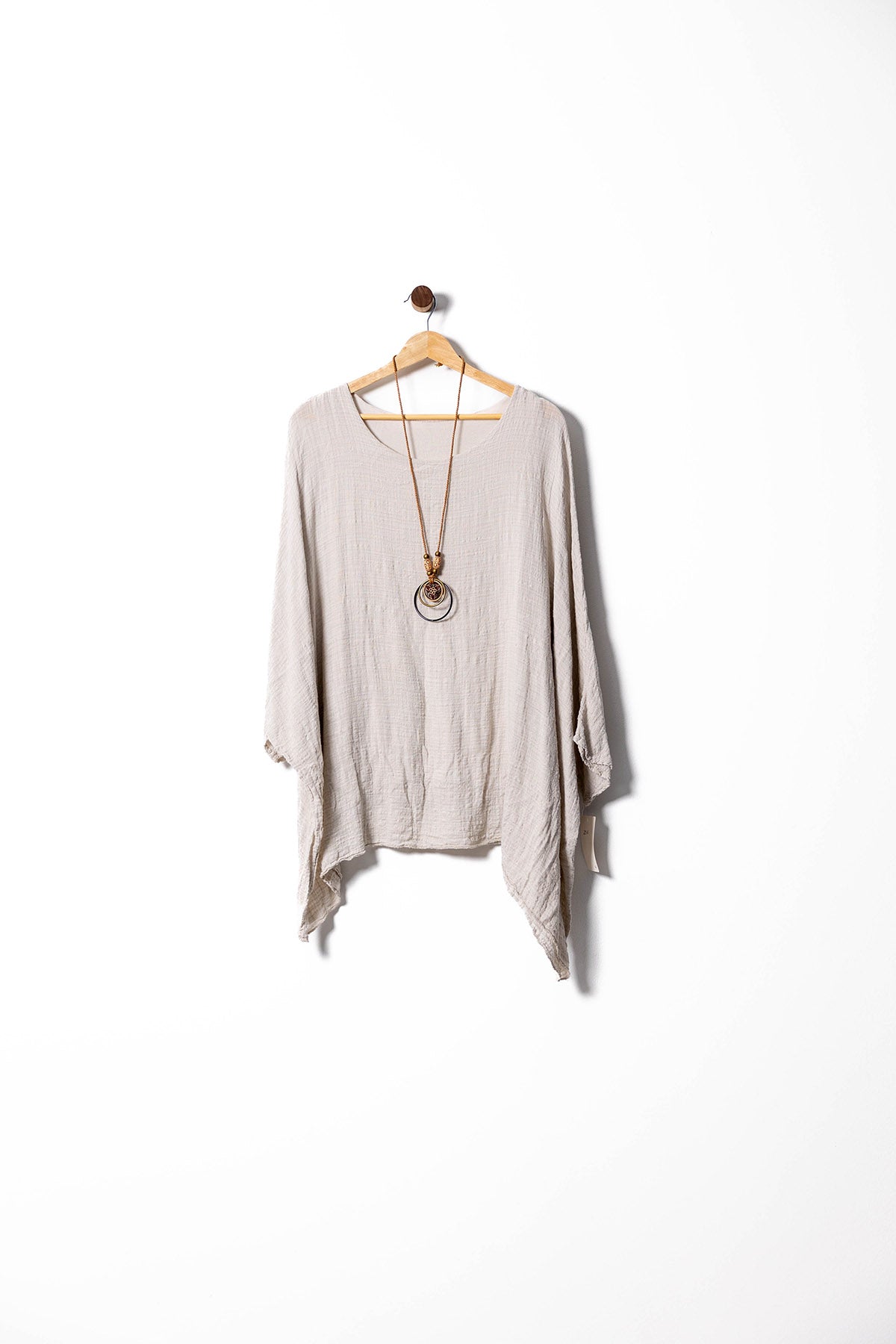 Linen Poncho Blouse with Boho Necklace