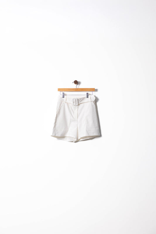 High-Waisted White Belted Shorts