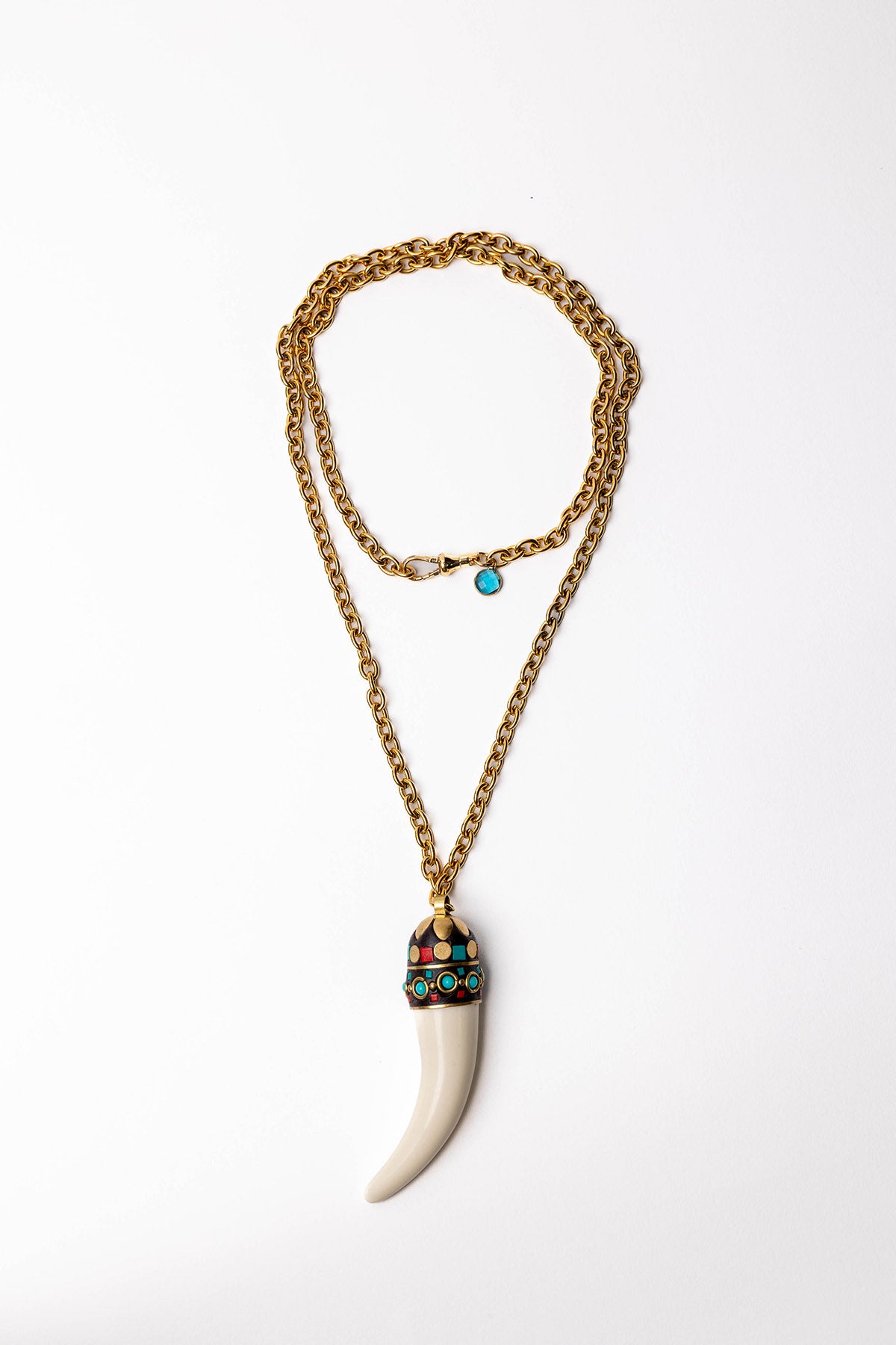 Chunky Golden Chain Necklace with White Horn Pendant