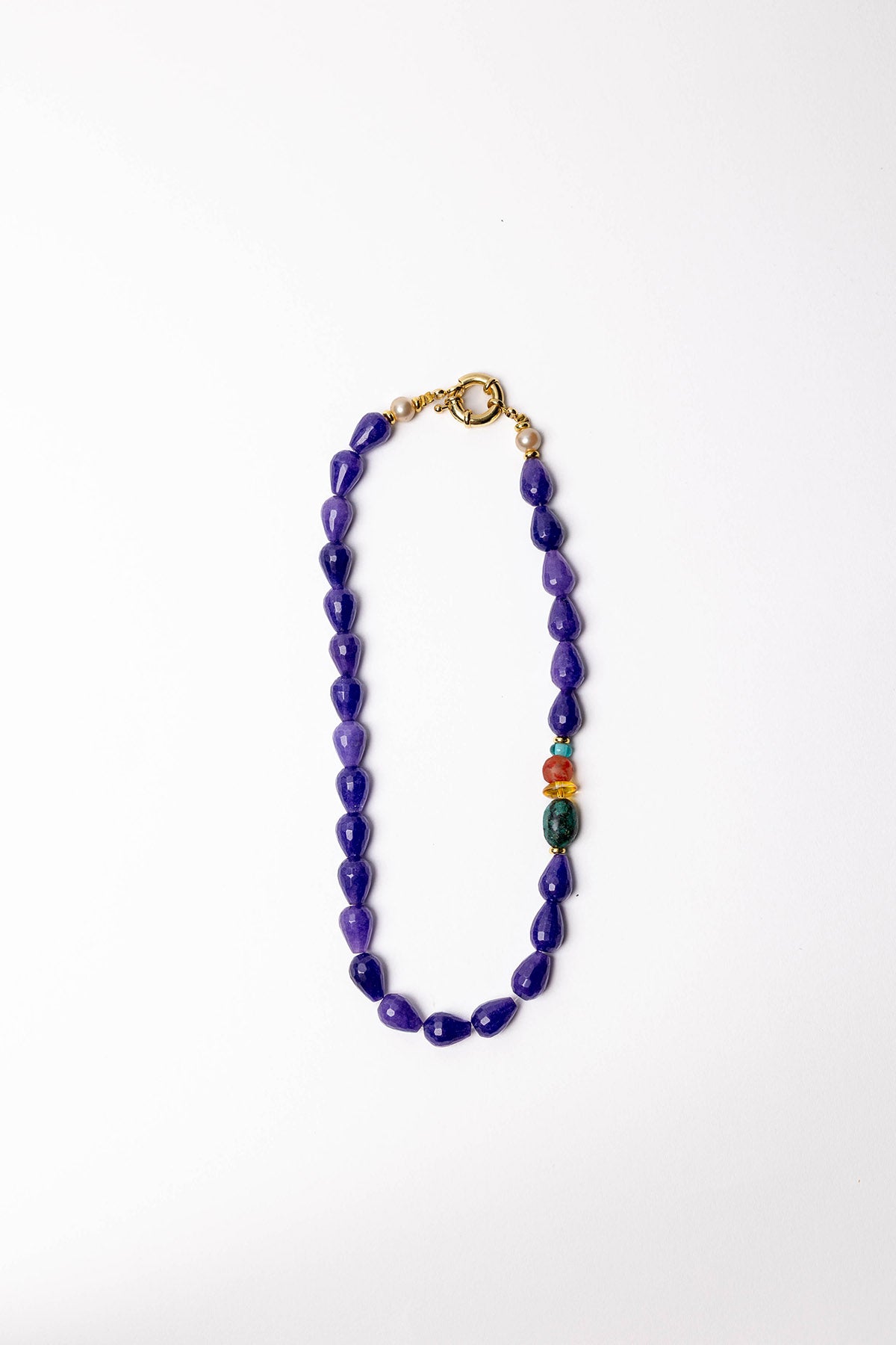 Violet Teardrop Bead Necklace with Accent Stones