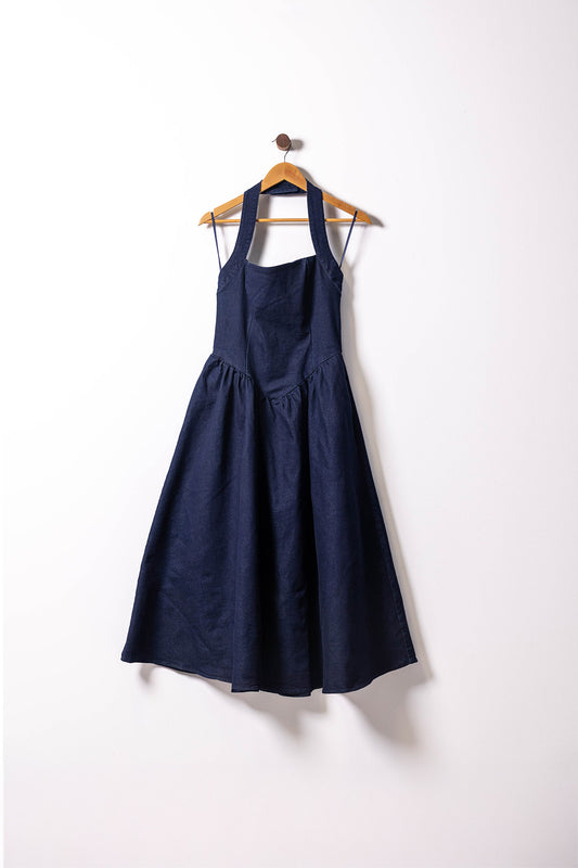 Midnight Muse Denim Halter Dress