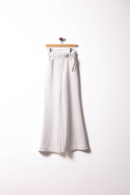 Ivory Scallop Belted Wide-Leg PANTS