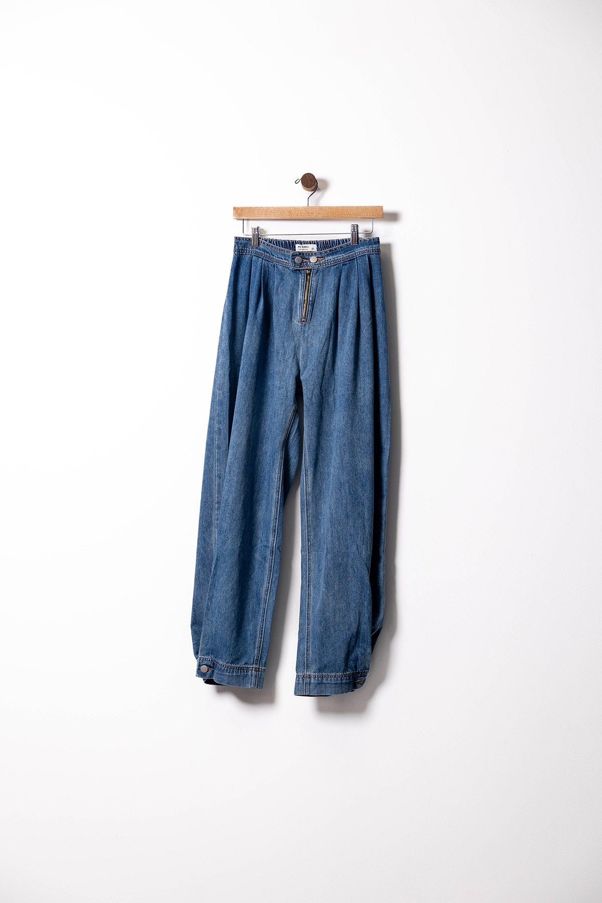 Pleated Barrel-Leg Denim Pants