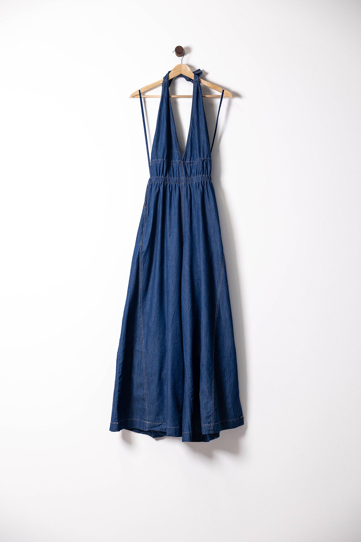 Indigo Halter Wide-Leg Jumpsuit