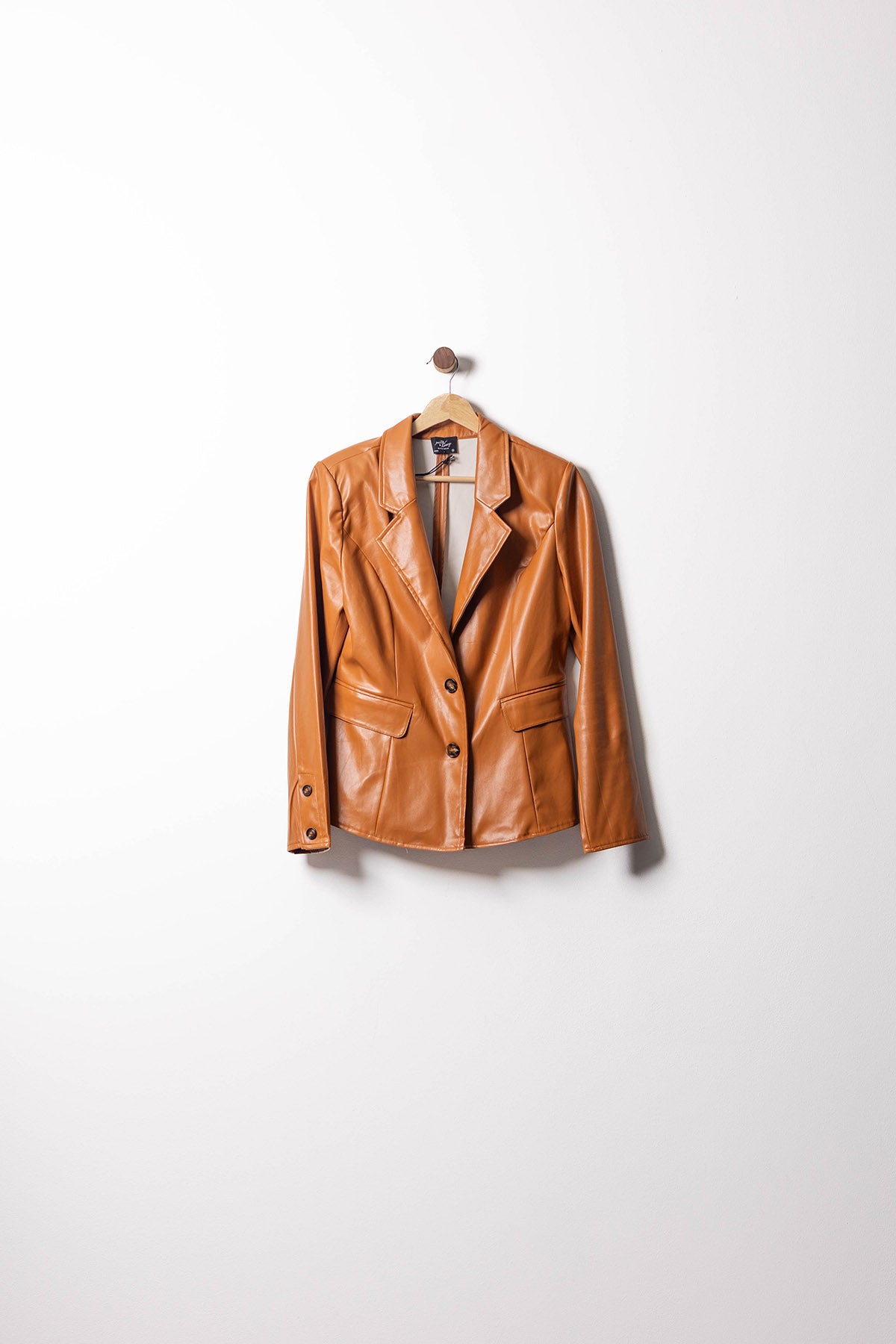 Cognac Luxe Faux-Leather Blazer
