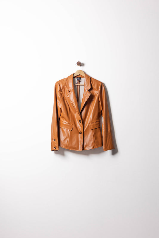 Cognac Luxe Faux-Leather Blazer
