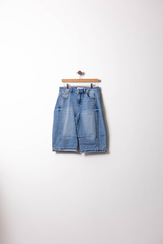 Front Zip Bermuda Denim Shorts