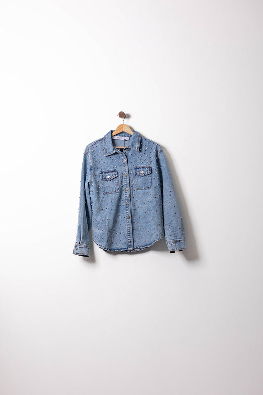 Pearl Rhinestone Denim Light Jacket