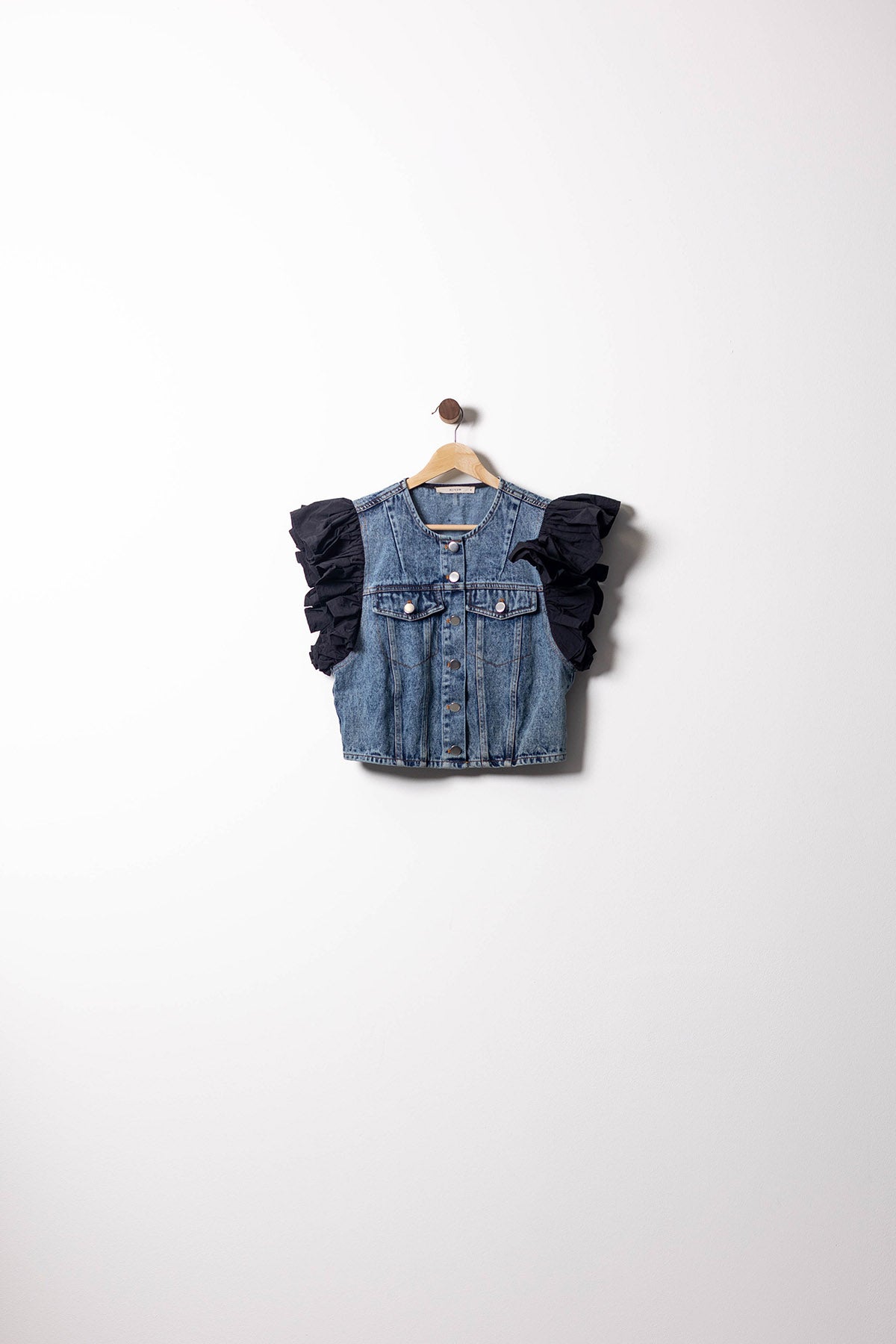 Denim Ruffle-Wing Crop Vest