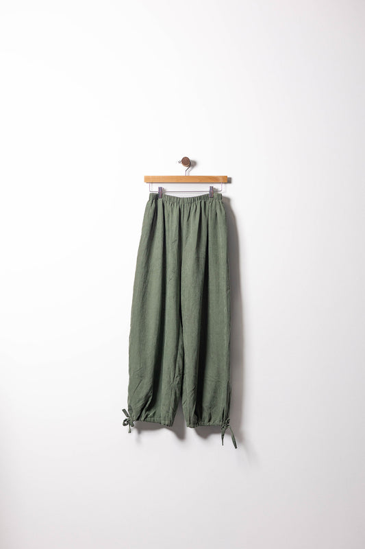 Olive Tie-Hem Relaxed Linen Pants